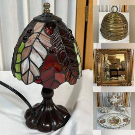 MaxSold Auction: This online auction features craft supplies, Michael Aram vase, carousel horse, trinket boxes, Harley-Davidson collectibles, milk glass, humidor, vintage stained glass lamp, porcelain tea set, porcelain doll, vintage thimble collection, clay animal collection, and more!